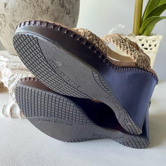 Stuart Weitzman Boho Crochet Weaved Khaki Wedge Sandals Womens 6M Tan Brown Rare - Picture 6 of 7